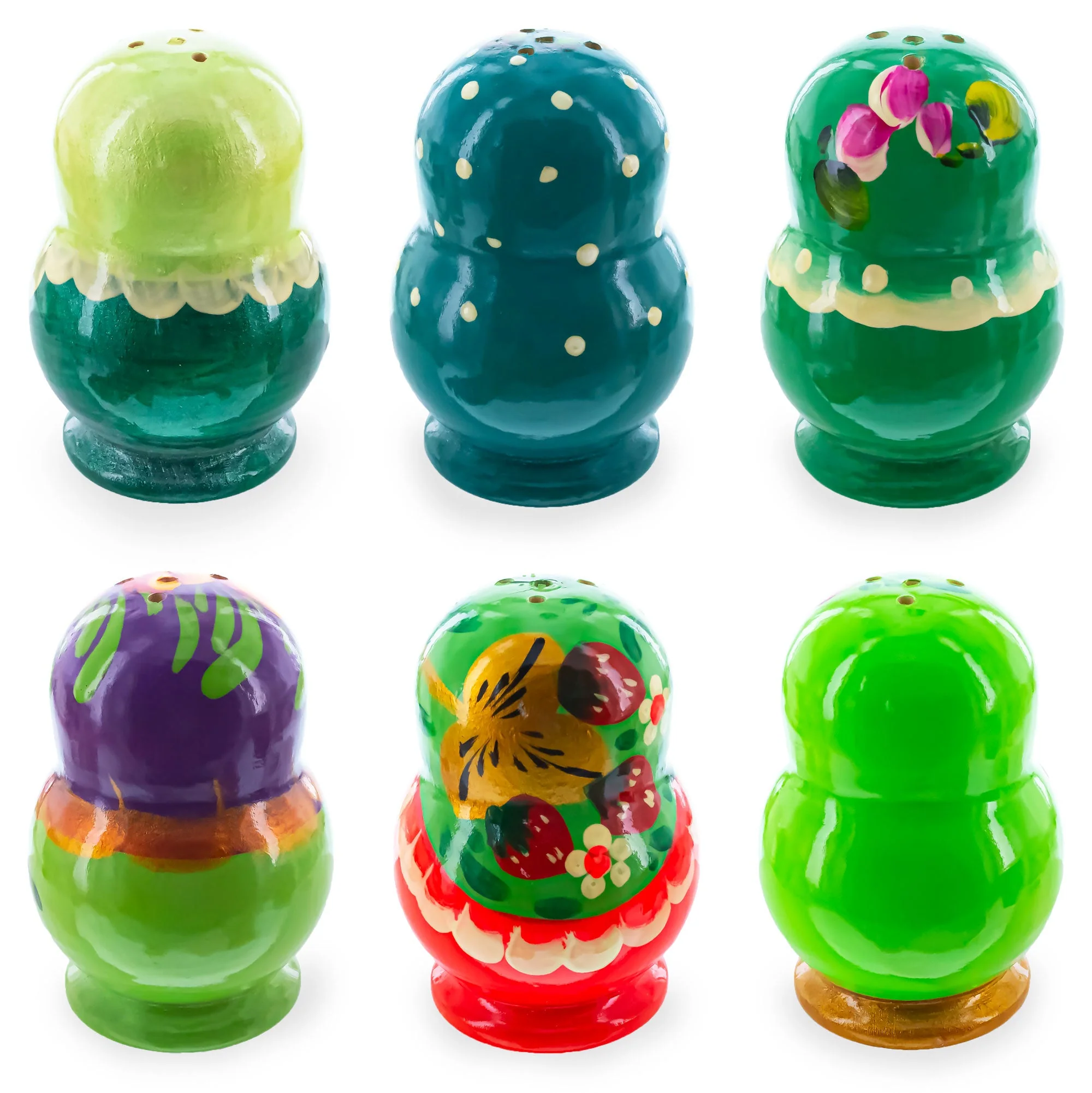 Set of 2 Green Salt and Pepper Shakers Nesting Dolls in Assortment (Styles May Vary) - Image 3