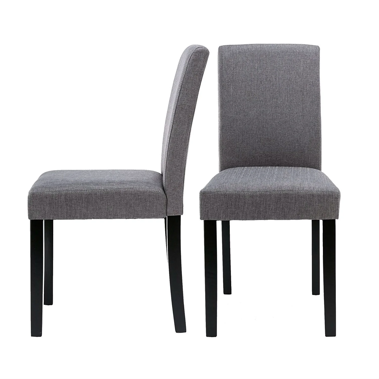 Set of 2 - Grey Fabric Dining Chairs with Black Wood Legs - Image 3