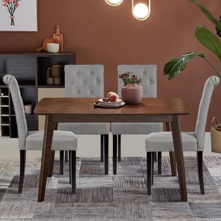 Set of 2 Grey Linen Button Tufted Dining Chair with Wood Legs - Image 4
