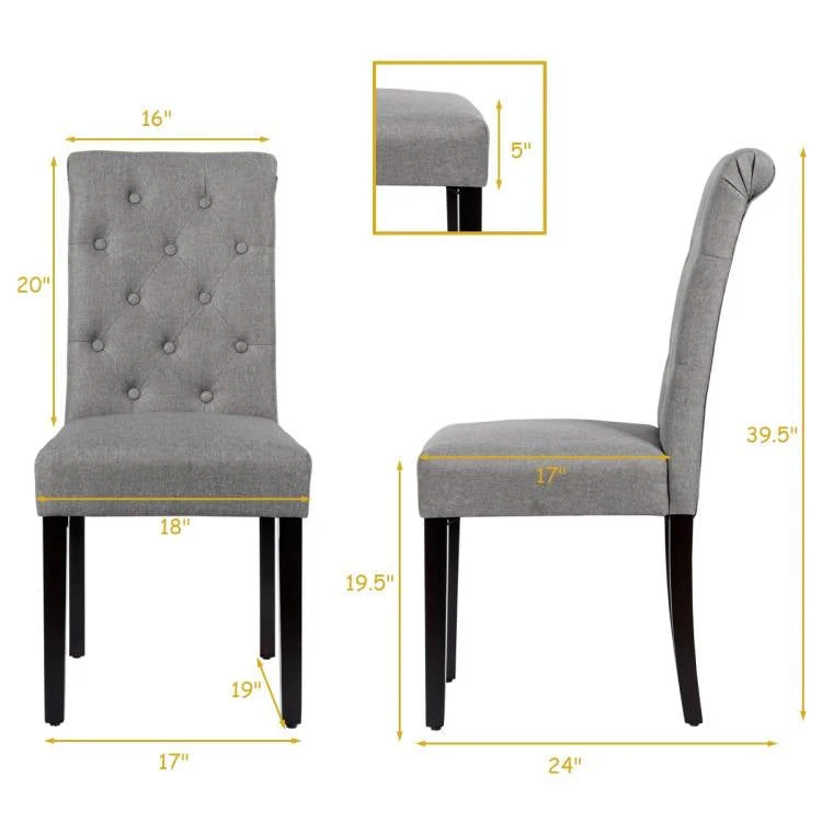 Set of 2 Grey Linen Button Tufted Dining Chair with Wood Legs - Image 5
