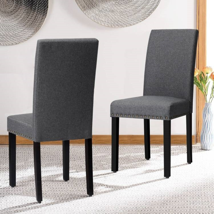 Set of 2 Grey Linen Upholstered Nailhead Dining Chair - 330 lbs. Weight Capacity - Image 3