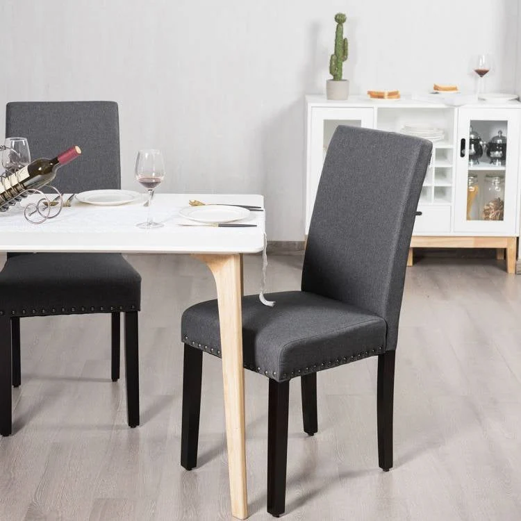 Set of 2 Grey Linen Upholstered Nailhead Dining Chair - 330 lbs. Weight Capacity - Image 4