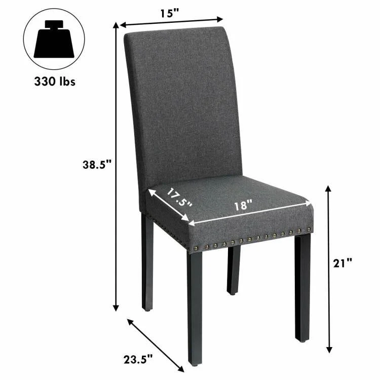 Set of 2 Grey Linen Upholstered Nailhead Dining Chair - 330 lbs. Weight Capacity - Image 5