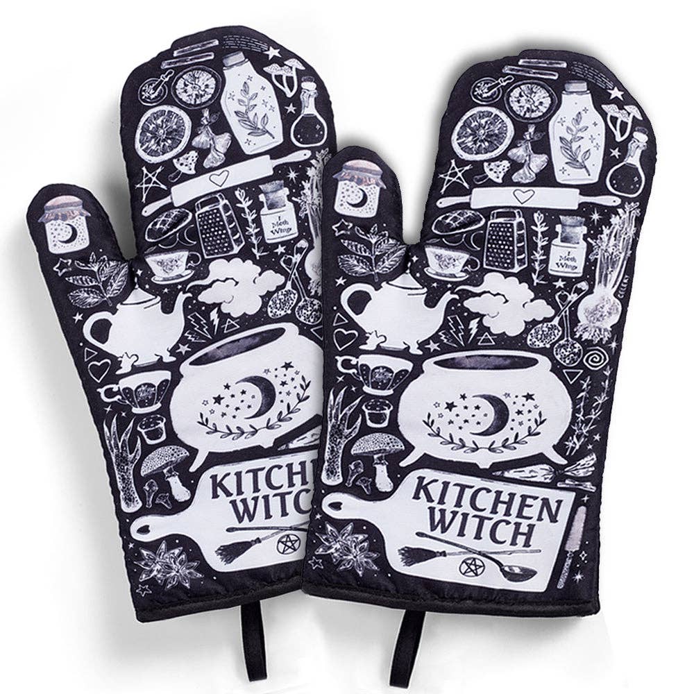 Set of 2 Kitchen Witch Oven Mitt | Pot Holders Hanging Oven Gloves Set - Image 2