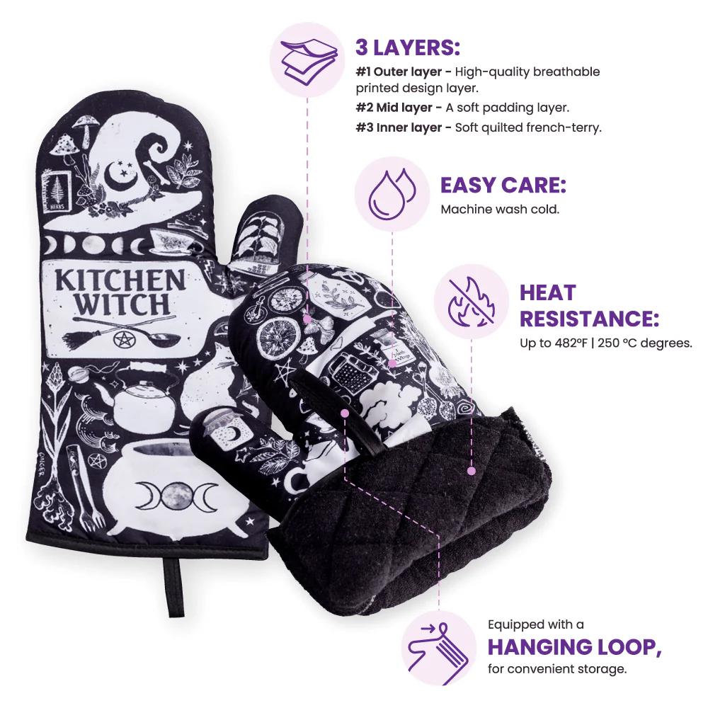 Set of 2 Kitchen Witch Oven Mitt | Pot Holders Hanging Oven Gloves Set - Image 9