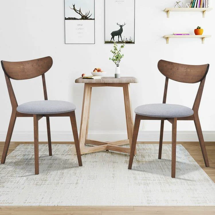Set of 2 Mid-Century Modern Curved Back Wood Dining Chair Grey Upholstered Seat - Image 2