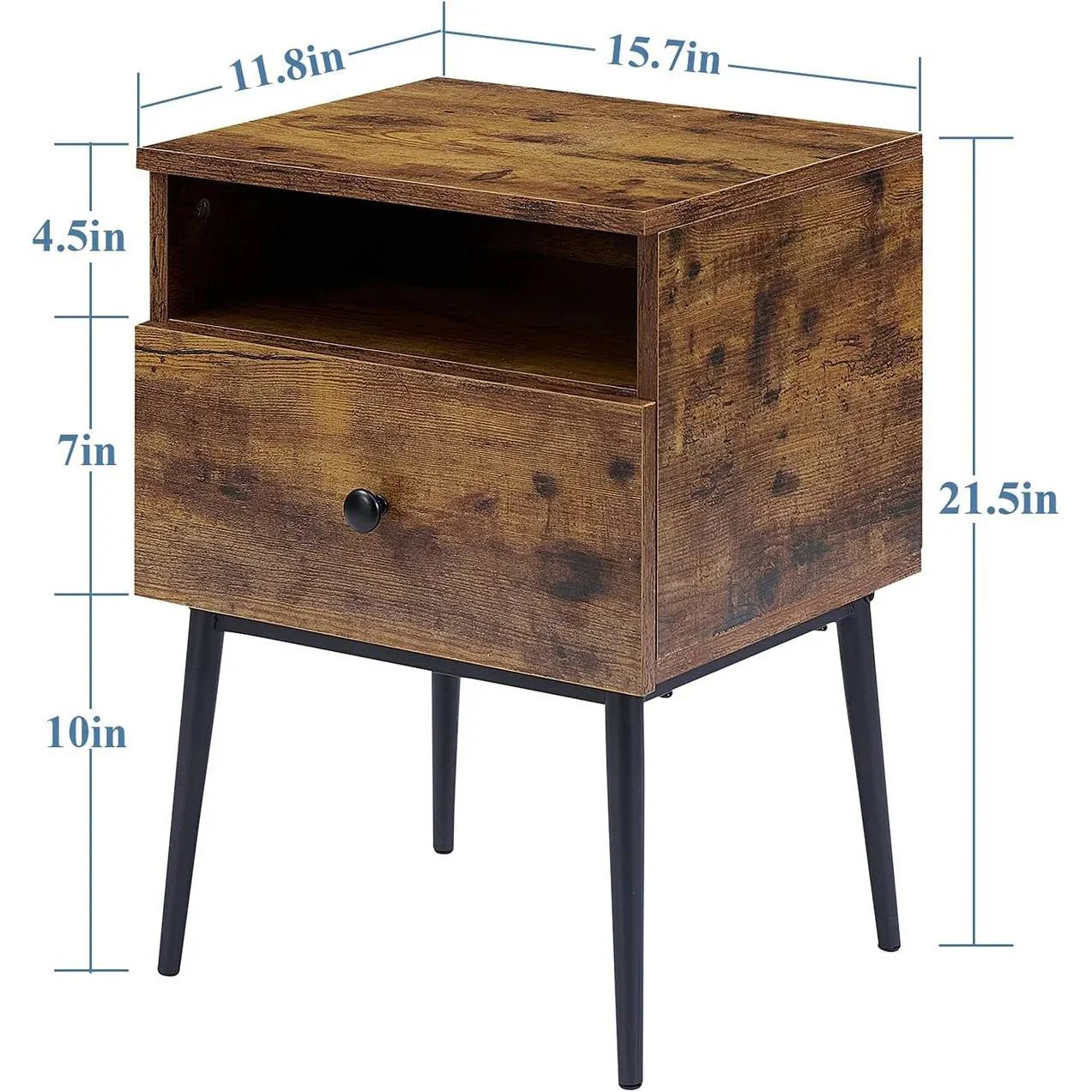 Set of 2 - Mid Century Modern Side Table Nightstand in Brown Black Wood Finish - Image 5