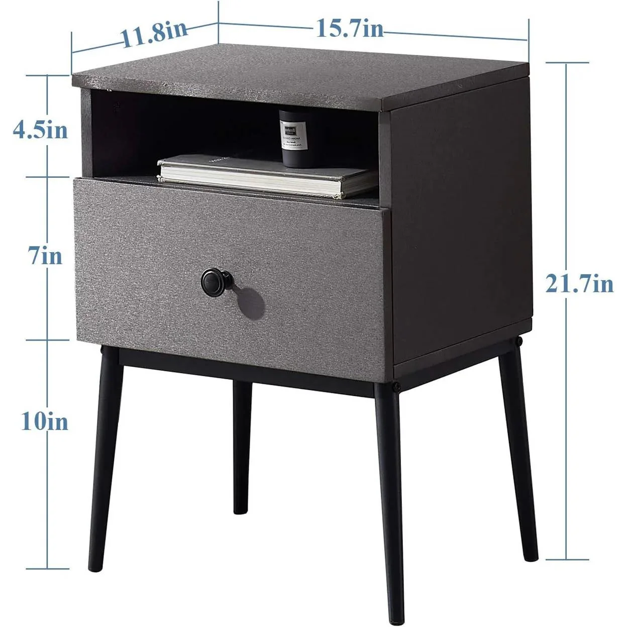 Set of 2 - Mid Century Modern Side Table Nightstand in Grey Black Wood Finish - Image 5