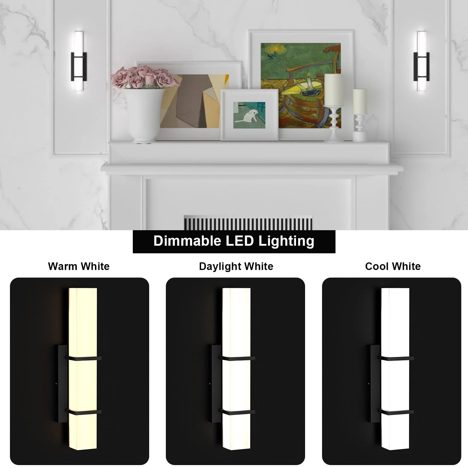 Set of 2 Modern 17.6 Inch Wall Sconces, 3 Color Temperatures for Indoor & Outdoors - Image 6