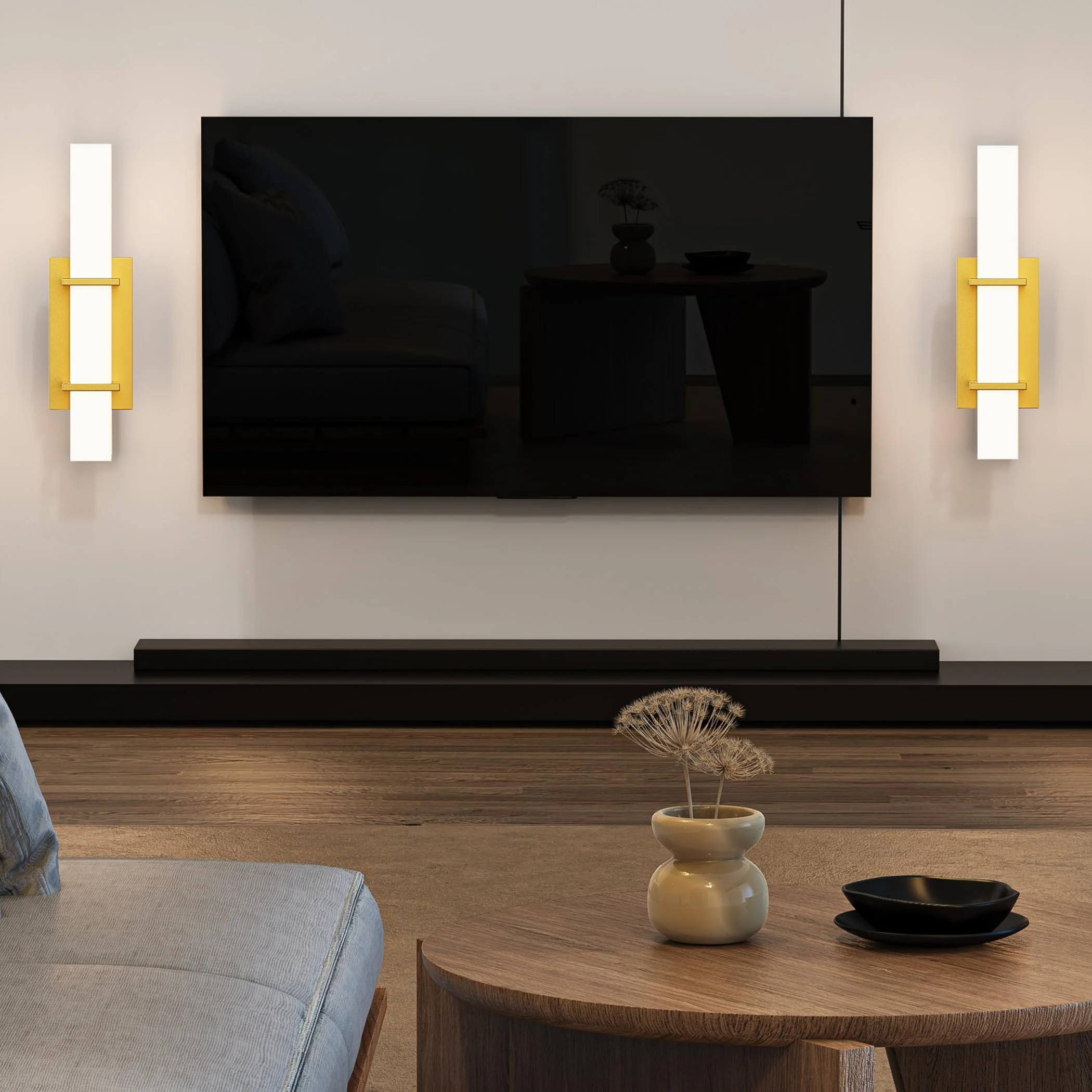 Set of 2 Modern 17.6 Inch Wall Sconces, 3 Color Temperatures for Indoor & Outdoors - Gold - Image 5