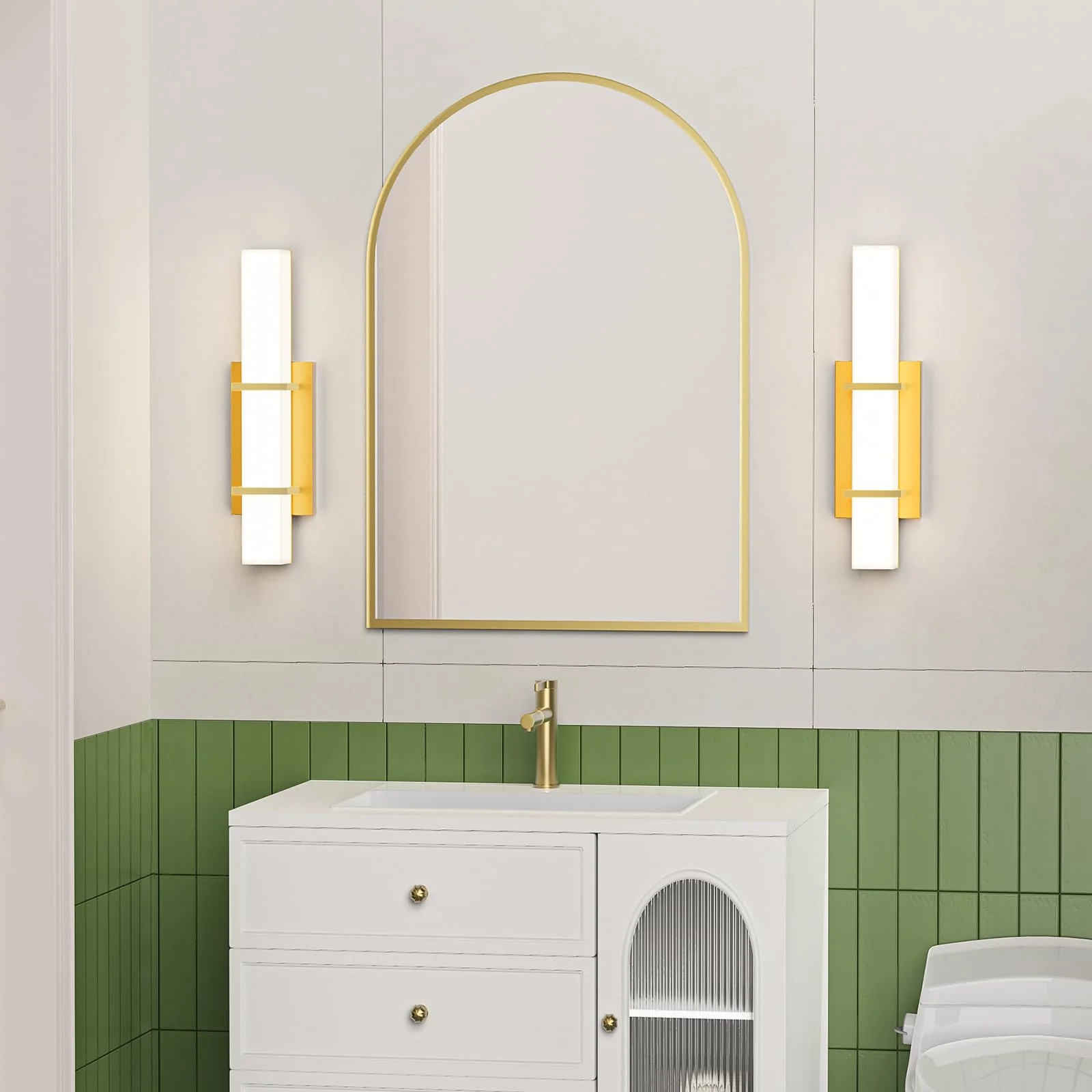 Set of 2 Modern 17.6 Inch Wall Sconces, 3 Color Temperatures for Indoor & Outdoors - Gold - Image 7