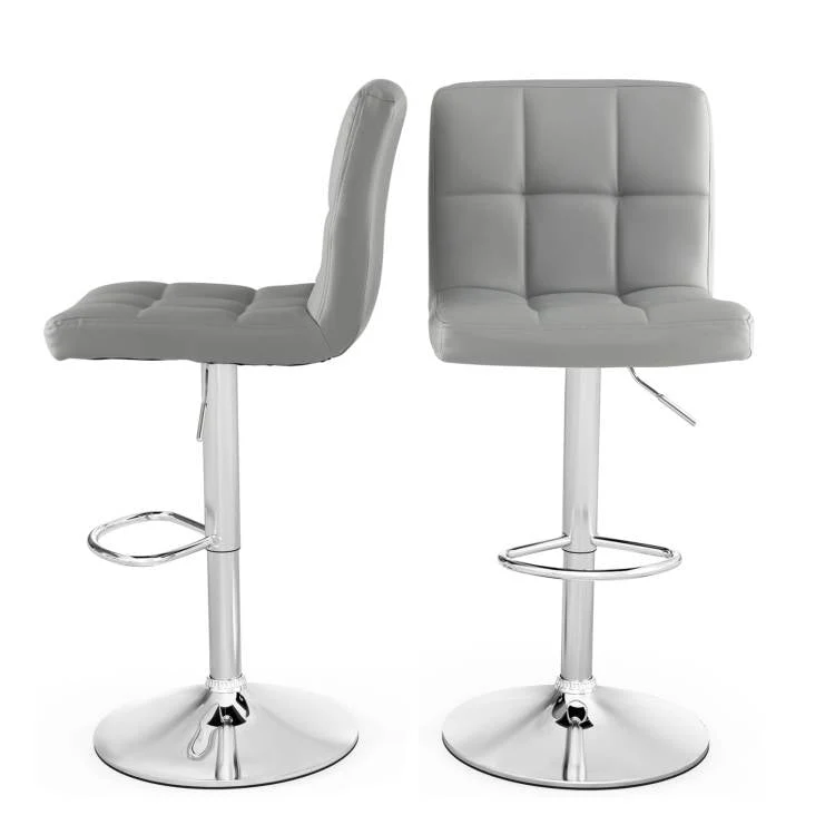Set of 2 Modern Adjustable Height Barstools w/ Comfortable Grey PU Leather Seat - Image 3
