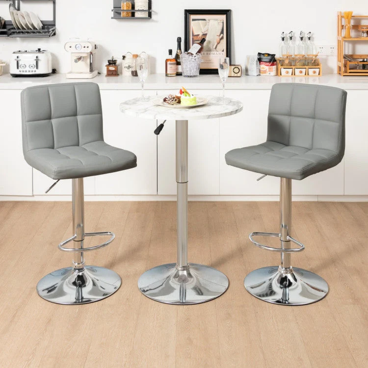 Set of 2 Modern Adjustable Height Barstools w/ Comfortable Grey PU Leather Seat - Image 4