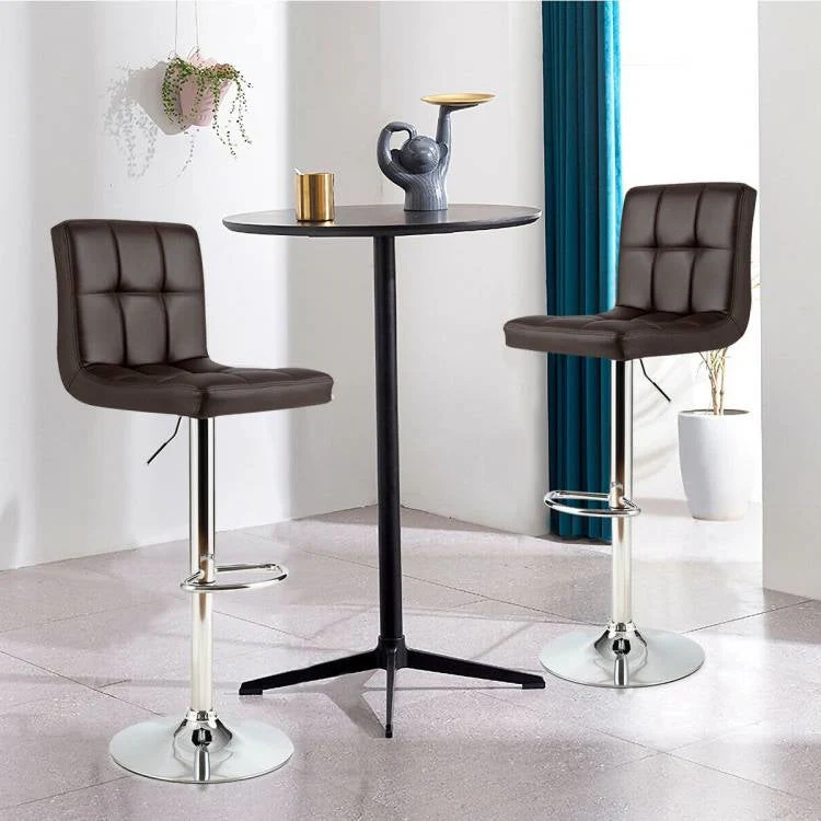 Set of 2 Modern Adjustable Height Barstools with Brown PU Leather Swivel Seat - Image 2