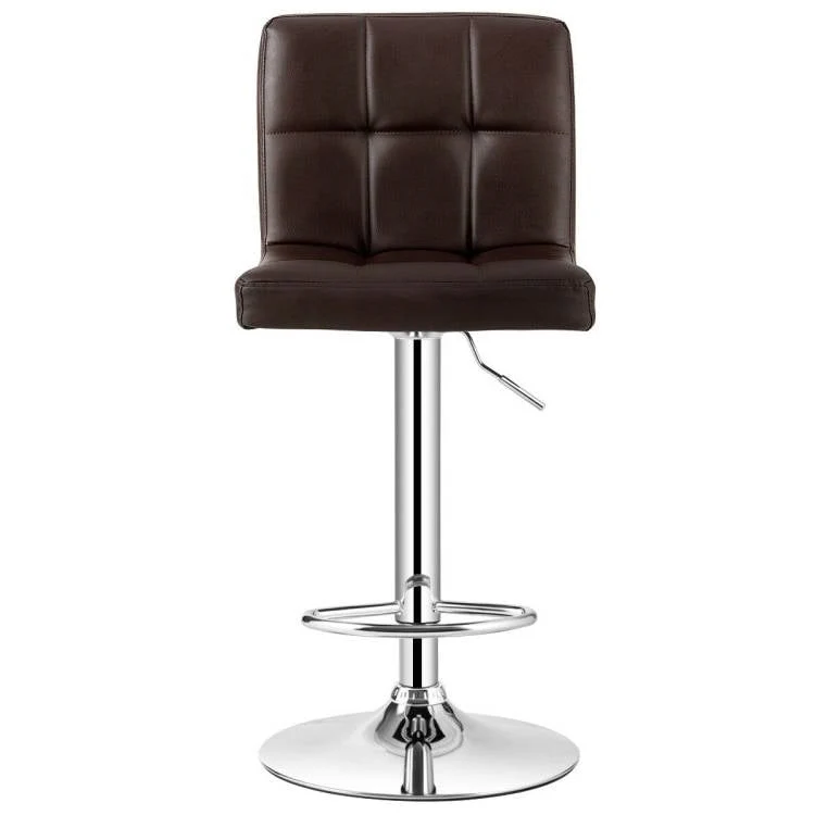 Set of 2 Modern Adjustable Height Barstools with Brown PU Leather Swivel Seat - Image 4