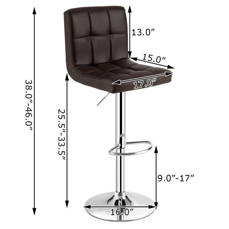 Set of 2 Modern Adjustable Height Barstools with Brown PU Leather Swivel Seat - Image 5