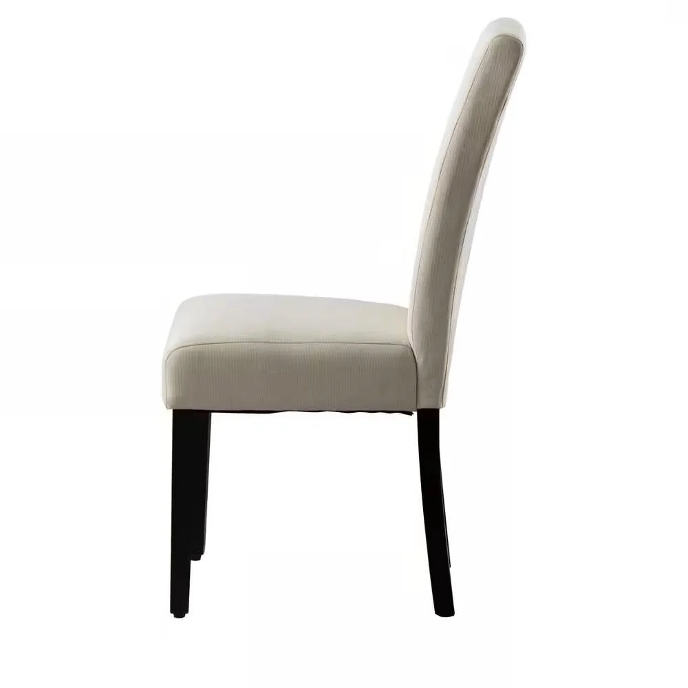 Set of 2 Modern Beige Cream Fabric Upholstered Dining Chair with Black Wood Legs - Image 2