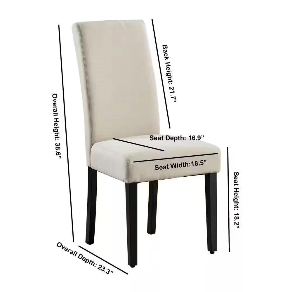 Set of 2 Modern Beige Cream Fabric Upholstered Dining Chair with Black Wood Legs - Image 5