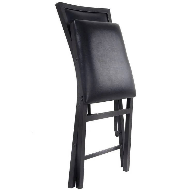 Set of 2 - Modern Black Metal Folding Dining Chairs with PU Leather Seat Cushion - Image 3