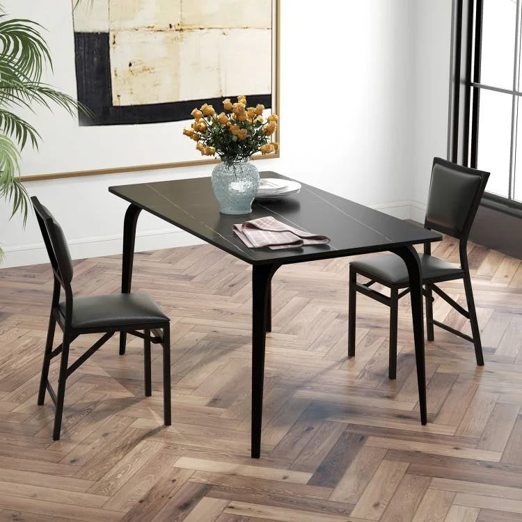 Set of 2 - Modern Black Metal Folding Dining Chairs with PU Leather Seat Cushion - Image 4