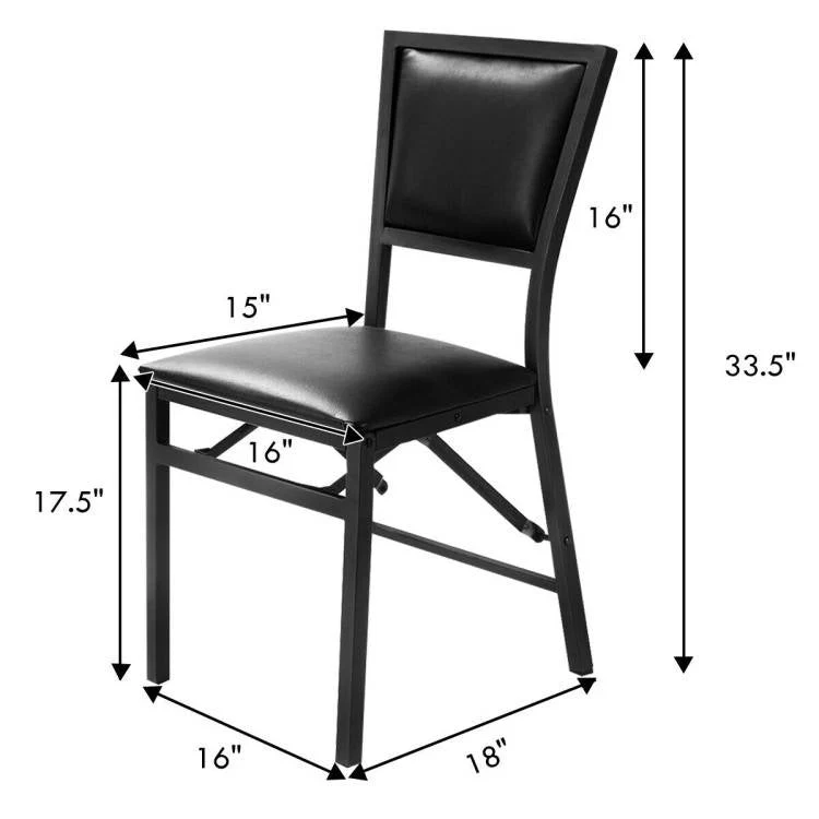 Set of 2 - Modern Black Metal Folding Dining Chairs with PU Leather Seat Cushion - Image 5