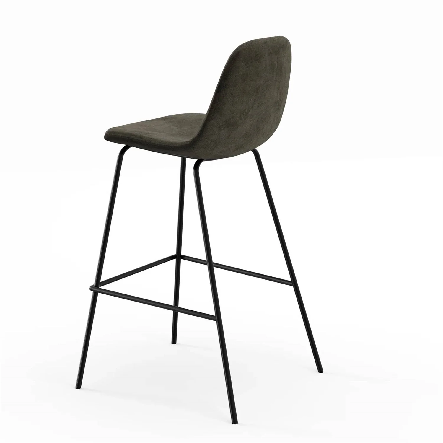Set of 2 - Modern Counter Height Barstool with Low Back Dark Grey Fabric Seat - Image 2