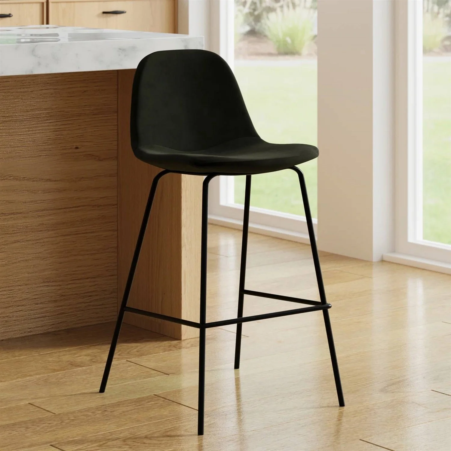 Set of 2 - Modern Counter Height Barstool with Low Back Dark Grey Fabric Seat - Image 3