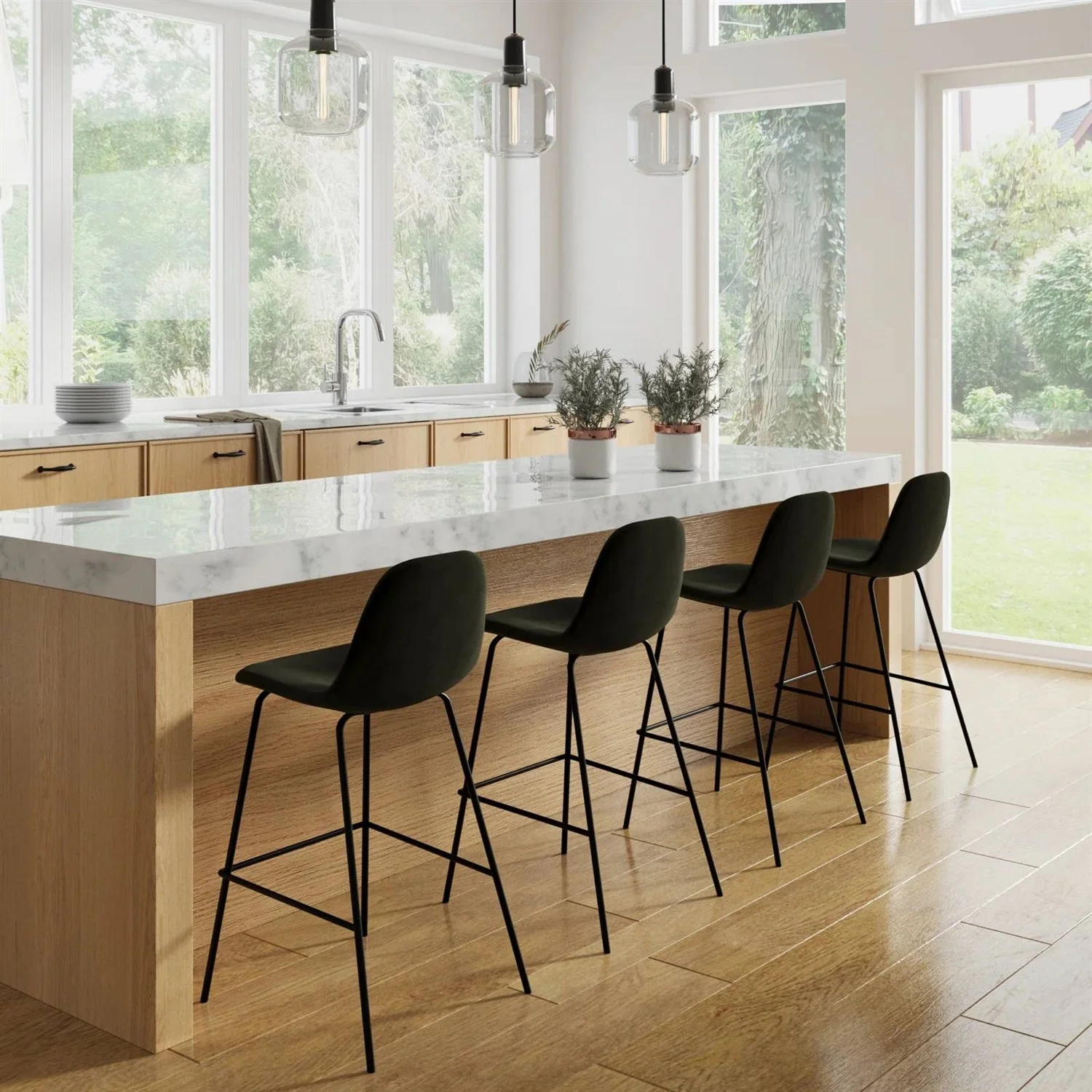 Set of 2 - Modern Counter Height Barstool with Low Back Dark Grey Fabric Seat - Image 4