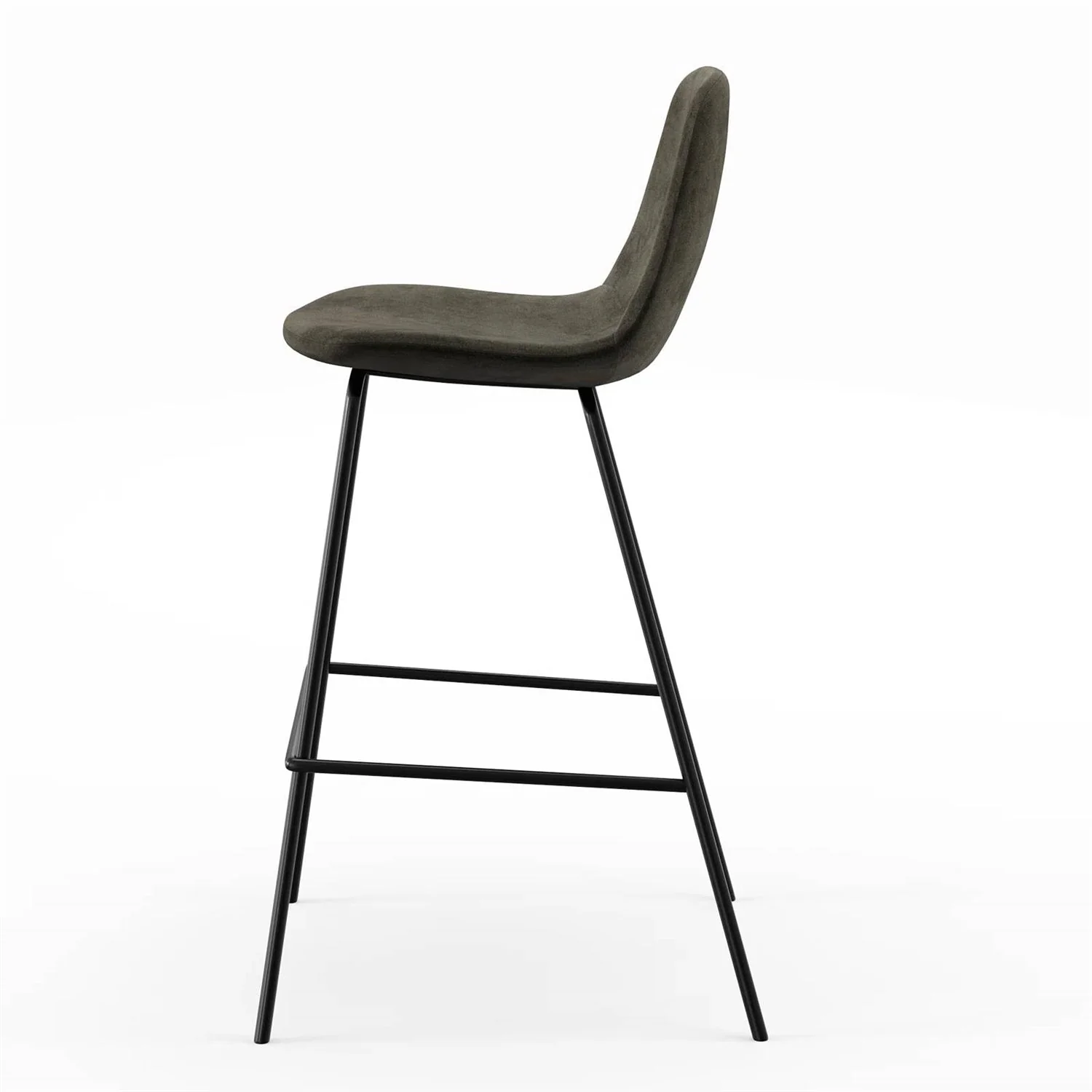 Set of 2 - Modern Counter Height Barstool with Low Back Dark Grey Fabric Seat - Image 5