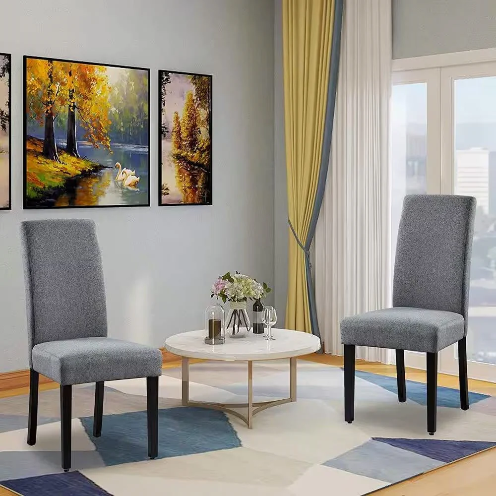 Set of 2 Modern Grey Fabric Upholstered Dining Chair with Black Wood Legs - Image 3