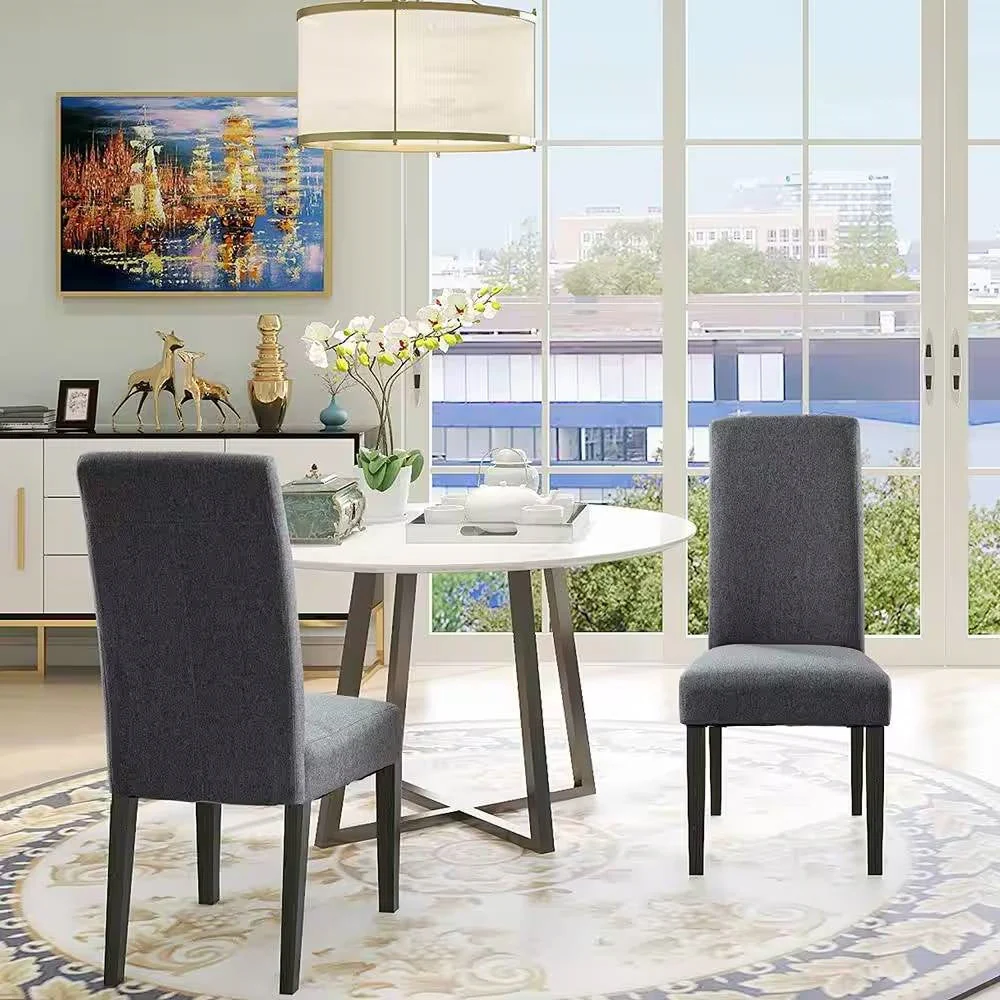 Set of 2 Modern Grey Fabric Upholstered Dining Chair with Black Wood Legs - Image 4
