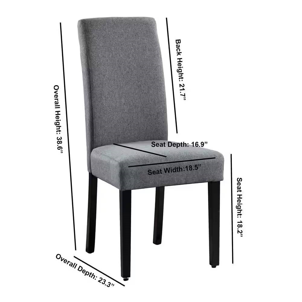 Set of 2 Modern Grey Fabric Upholstered Dining Chair with Black Wood Legs - Image 5