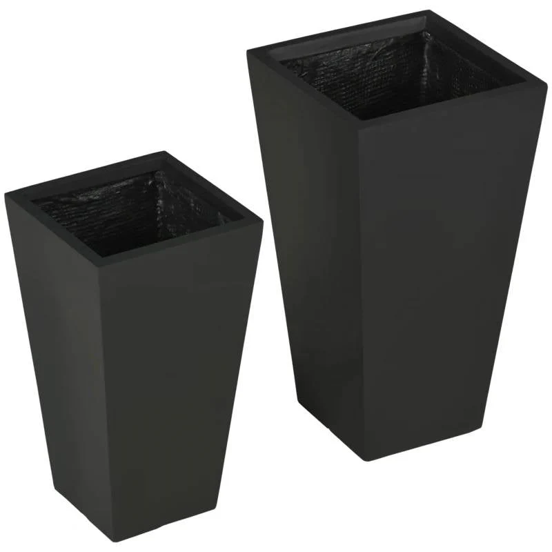 Set of 2 Modern Lightweight Black Outdoor Patio Flower Pot Tall Planter Box - Image 2