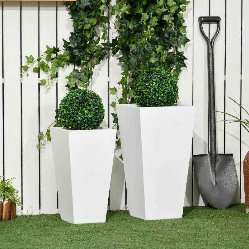 Set of 2 Modern Lightweight Outdoor Patio Flower Pot Planter Box in White - Image 3