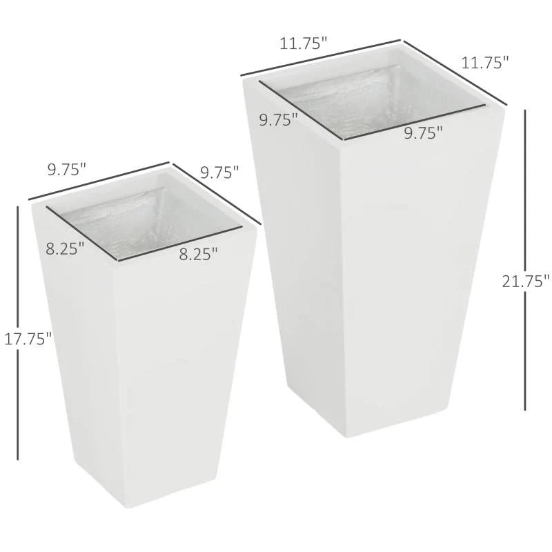 Set of 2 Modern Lightweight Outdoor Patio Flower Pot Planter Box in White - Image 5