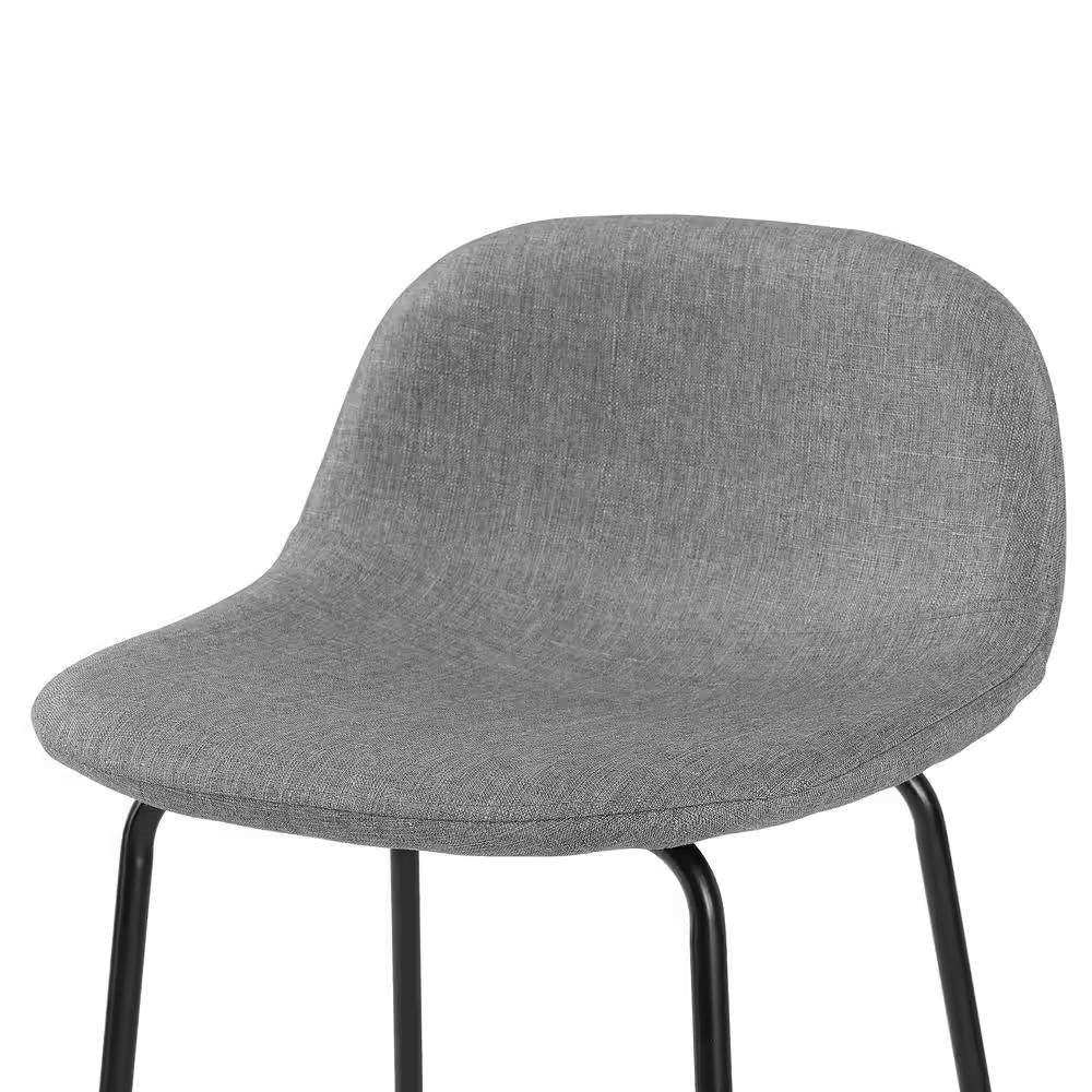 Set of 2 - Modern Low Back Barstool with Black Metal Frame and Grey Linen Seat - Image 4