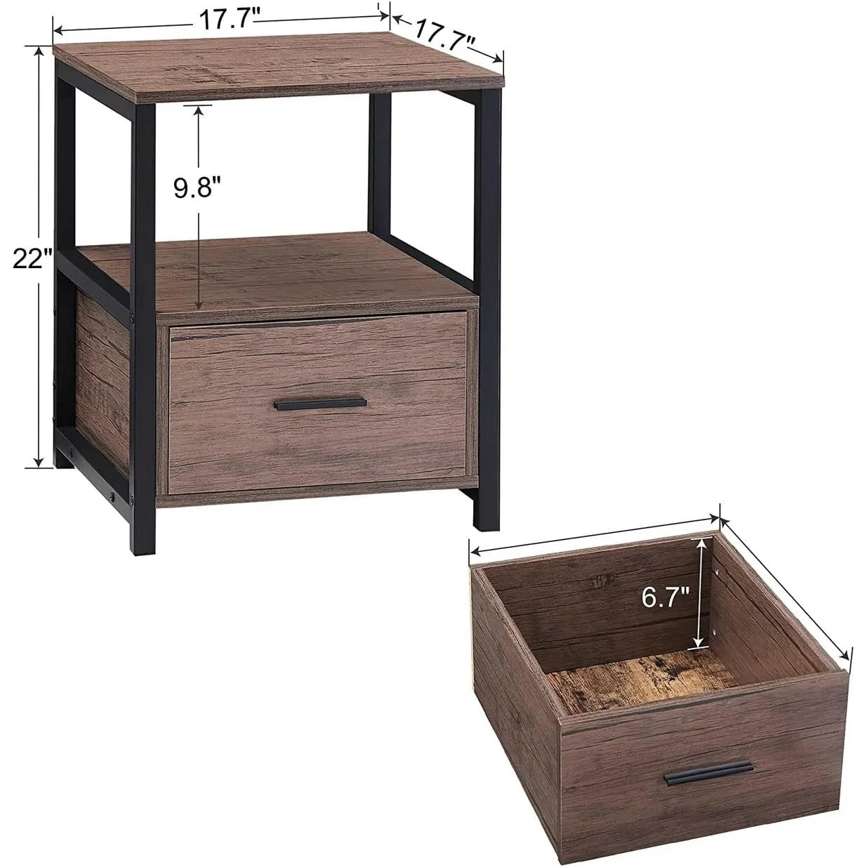 Set of 2 - Modern Metal Wood Side End Table Nightstand with Storage Drawer - Image 5
