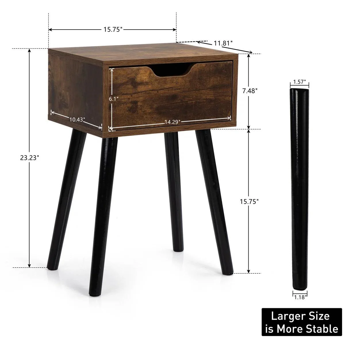 Set of 2 - Modern Mid-Century Farmhouse Bedroom Nightstand End Table - Image 5