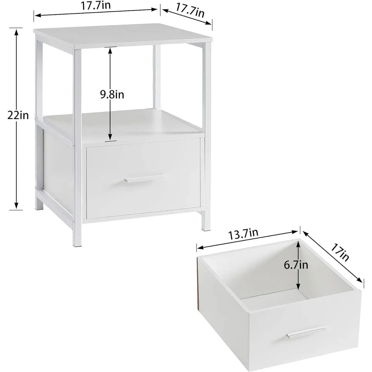 Set of 2 - Modern White Metal Wood Side End Table Nightstand with Storage Drawer - Image 5