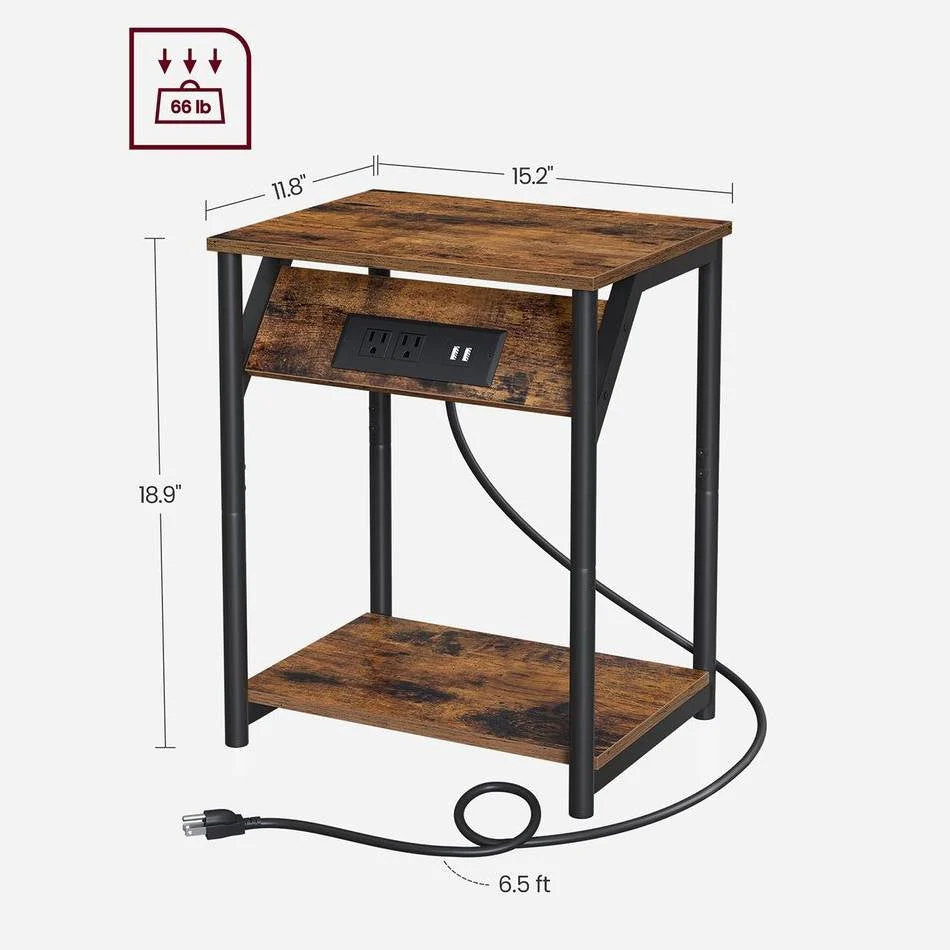 Set of 2 -  Nightstand End Tables Charging Station with 2 USB ports - Image 3