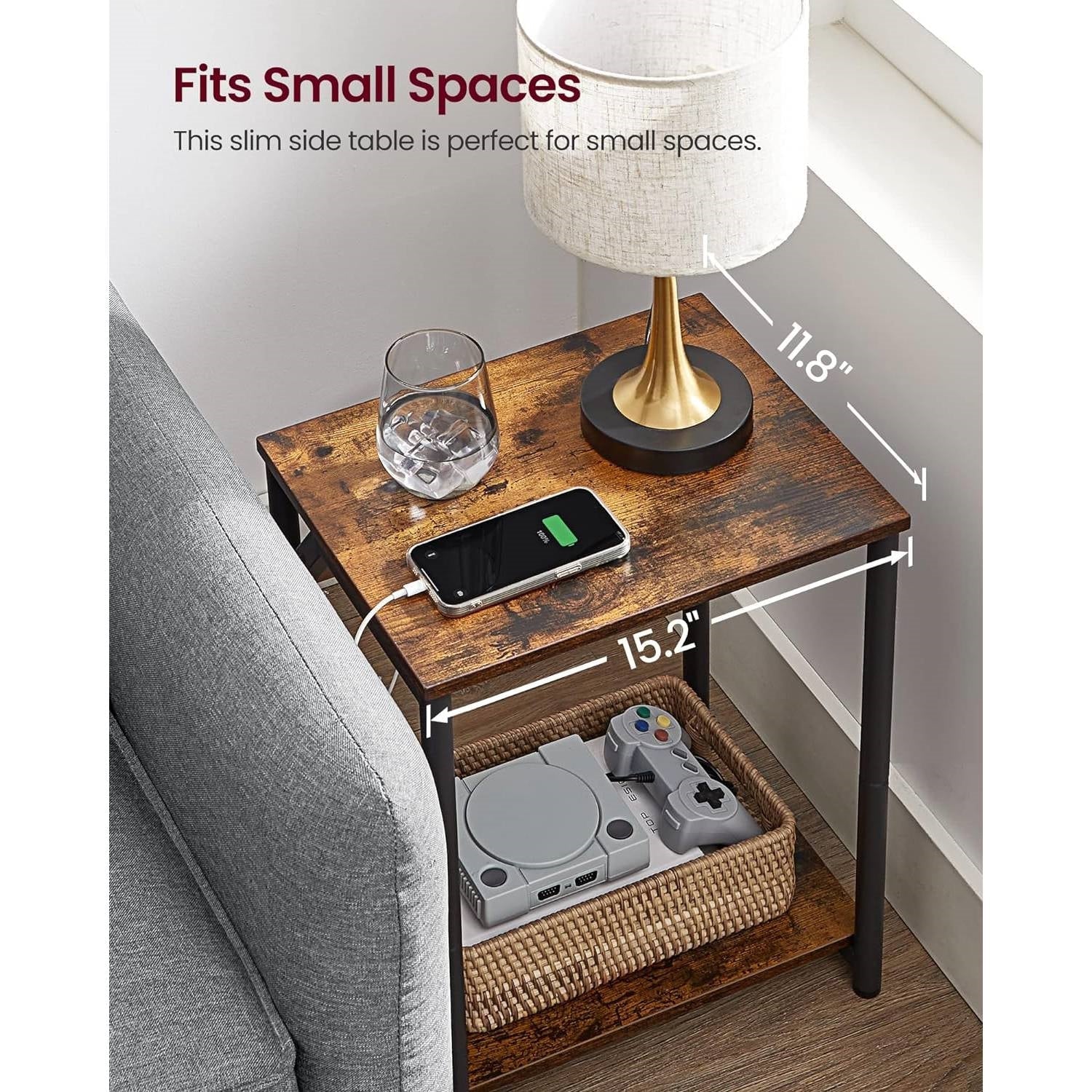 Set of 2 -  Nightstand End Tables Charging Station with 2 USB ports - Image 4