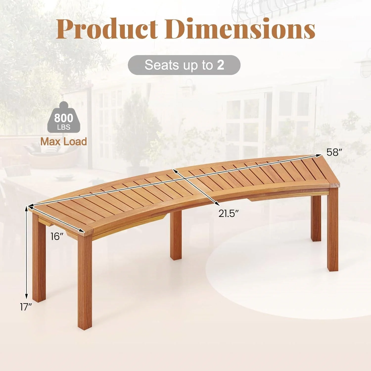 Set of 2 - Outdoor Backless Wooden Garden Bench with Modern Arch Design - Image 5