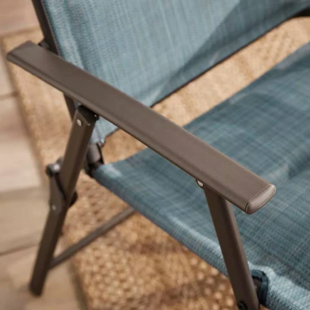 Set of 2 - Outdoor Folding Patio Dining Chair with Blue Denim Padded Seat - Image 4