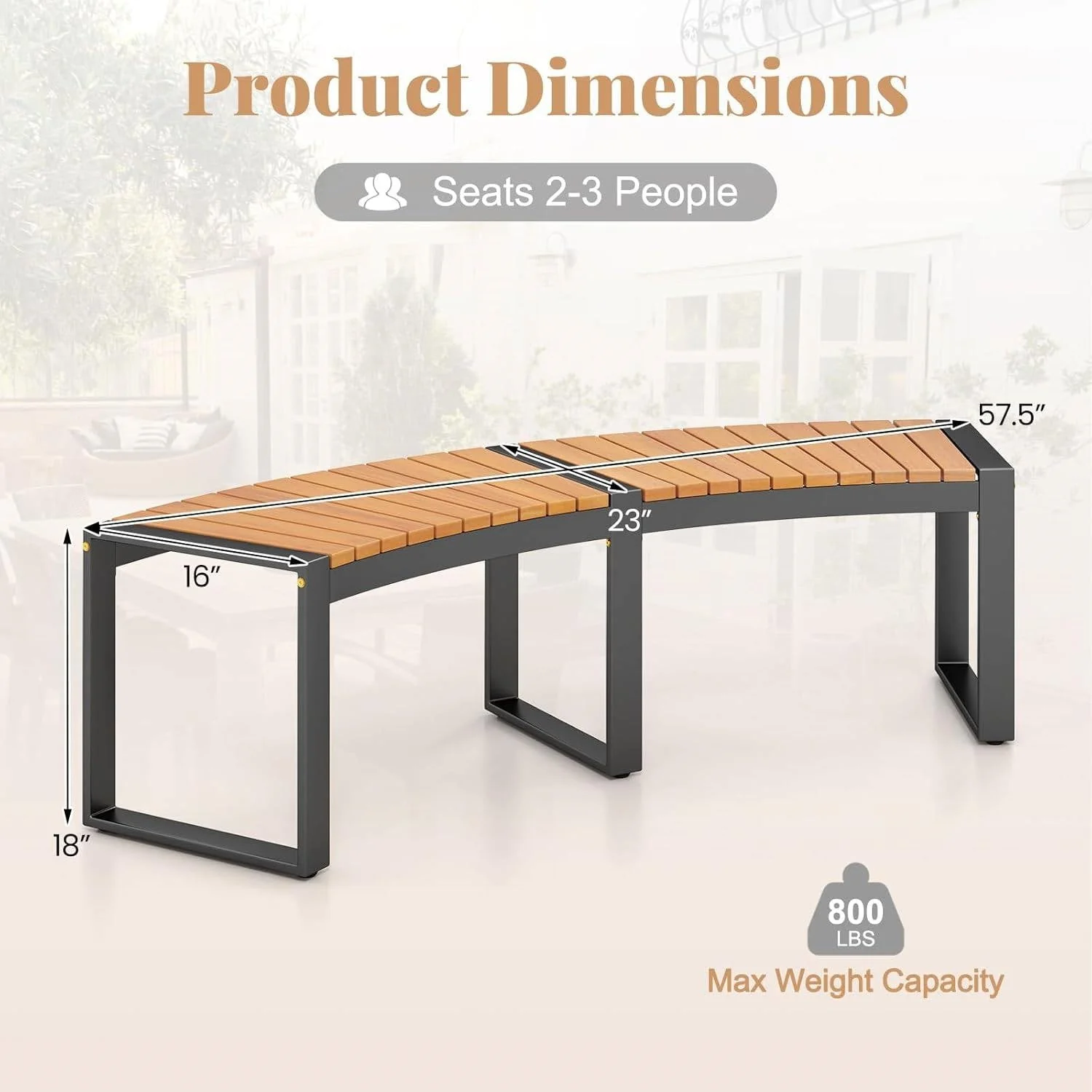 Set of 2 - Outdoor Metal Wood Backless Garden Bench with Modern Curved Design - Image 5