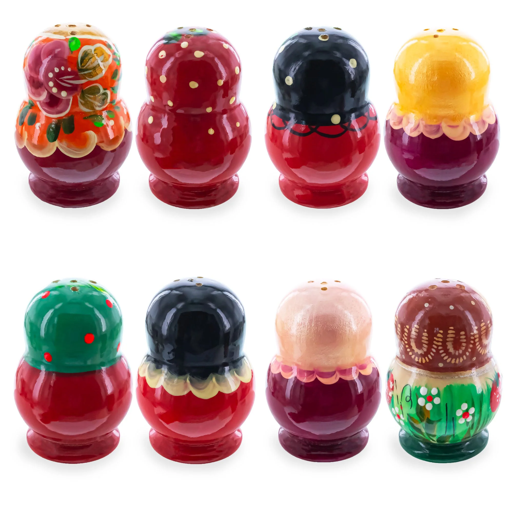 Set of 2 Red Salt and Pepper Shakers Nesting Dolls in Assortment (Styles May Vary) - Image 3