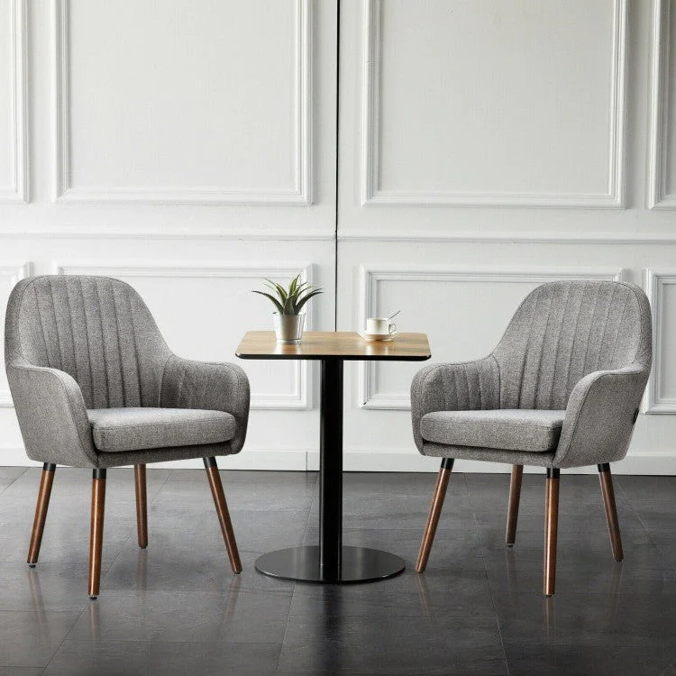 Set of 2 Retro Grey Linen Upholstered Accent Chair with Stylish Wood Legs - Image 2