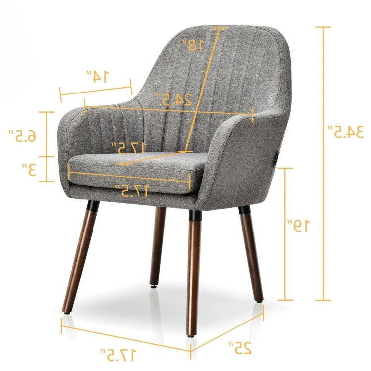 Set of 2 Retro Grey Linen Upholstered Accent Chair with Stylish Wood Legs - Image 4