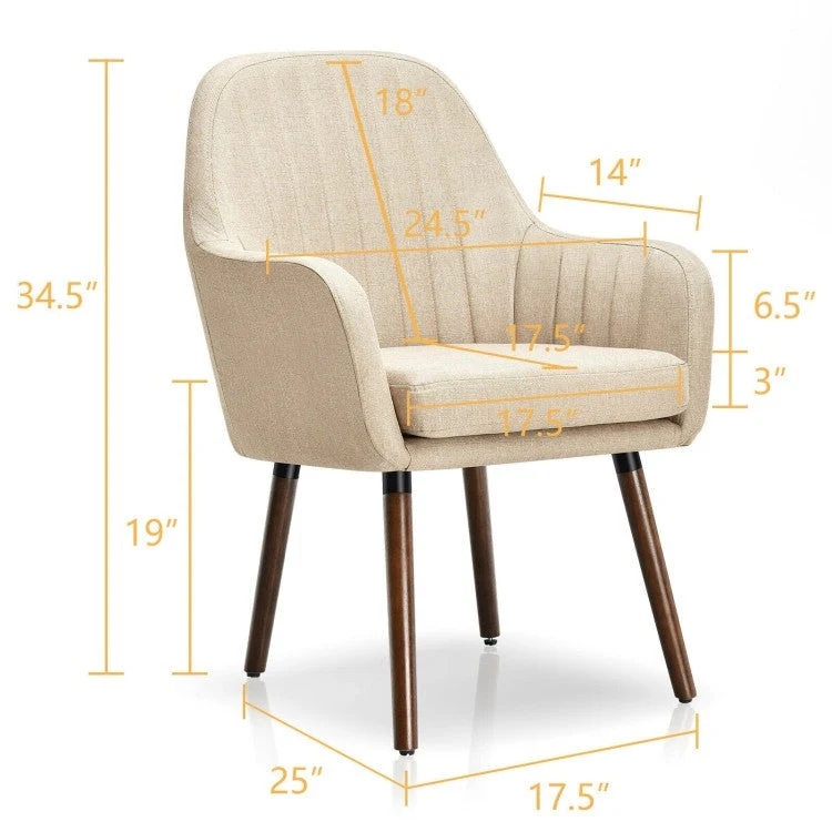 Set of 2 Retro Off-White Linen Upholstered Accent Chair with Stylish Wood Legs - Image 4