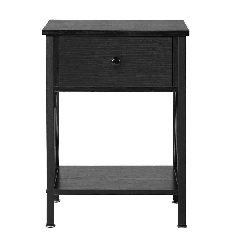 Set of 2 - Rustic 1 Drawer Black Nightstand with X-Shaped Sides - Image 4