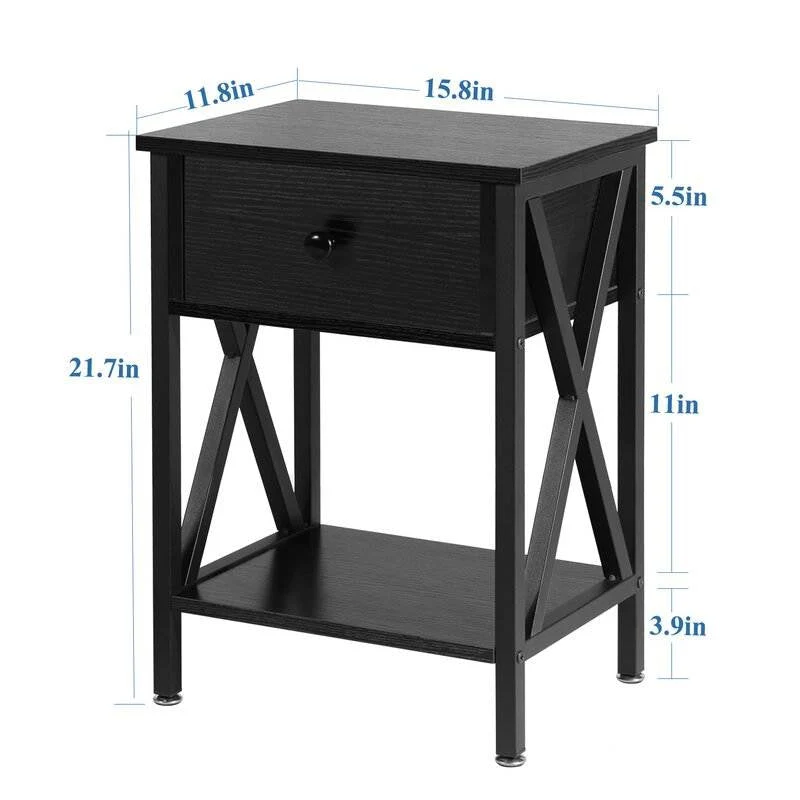 Set of 2 - Rustic 1 Drawer Black Nightstand with X-Shaped Sides - Image 5